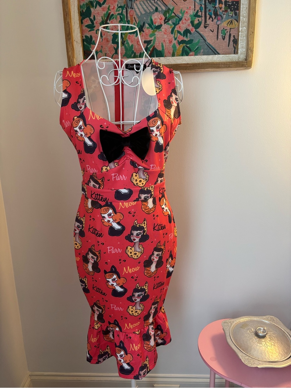 Sourpuss Red Dress with Black Cat Tag